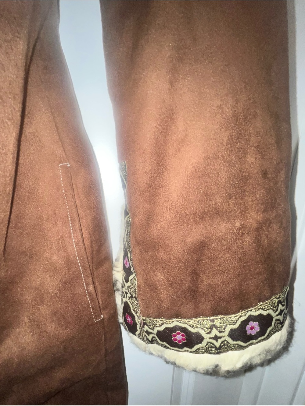 Afghan coat vintage 70s bohemian -style brown suede and shearling - Picture 4 of 10
